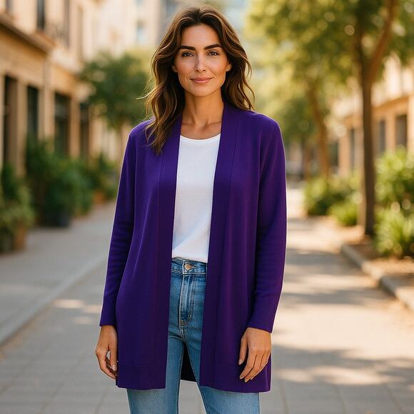 Chico's Purple Silk Blend Cardigan Sweater - Size 1 (M) - Picture 1 of 6